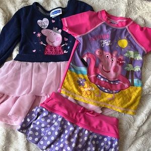Peppa Pig dress & 2 piece bathing suits. Size 2T.